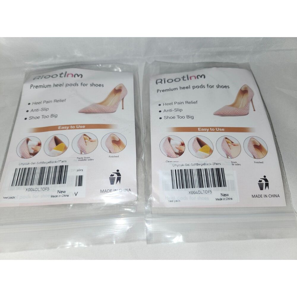 Premium Heel Pads for Shoes – 2 Pairs Beige & Black – Anti-Slip Gel Inserts
